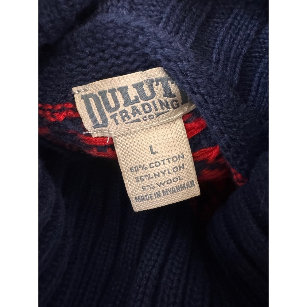 NWT Duluth‎ Trading Co Thick Fairisle Turtleneck Sweater Navy Red Women's Size L - Picture 4 of 8